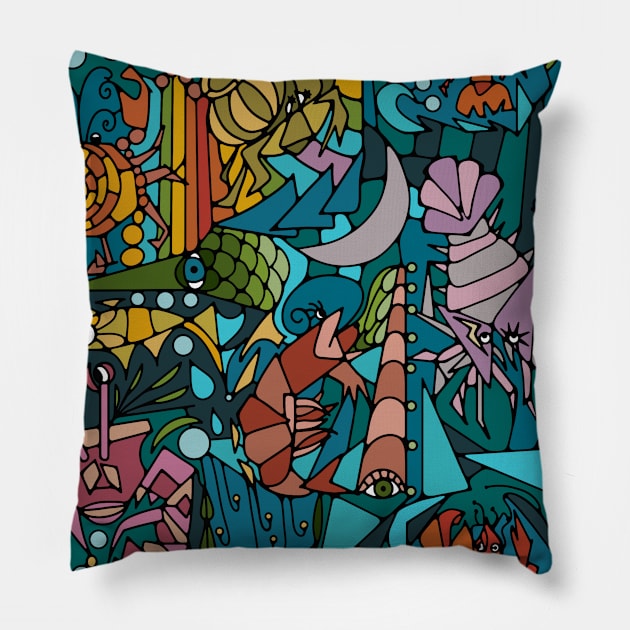 Cubist Crustacean Critters Pillow by Slightly Unhinged