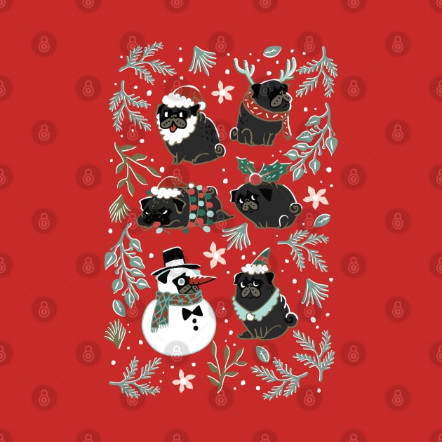 Christmas Black Pug by huebucket