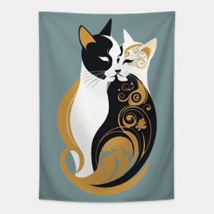 Gustav Klimt's Chromatic Cat: Colorful Feline Illustration Tapestry