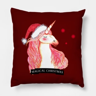 Magical christmas unicorn in watercolor Pillow