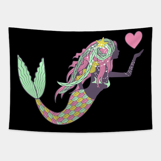 Cute Pastel Mermaid with Heart Tapestry by Anna Rose Design