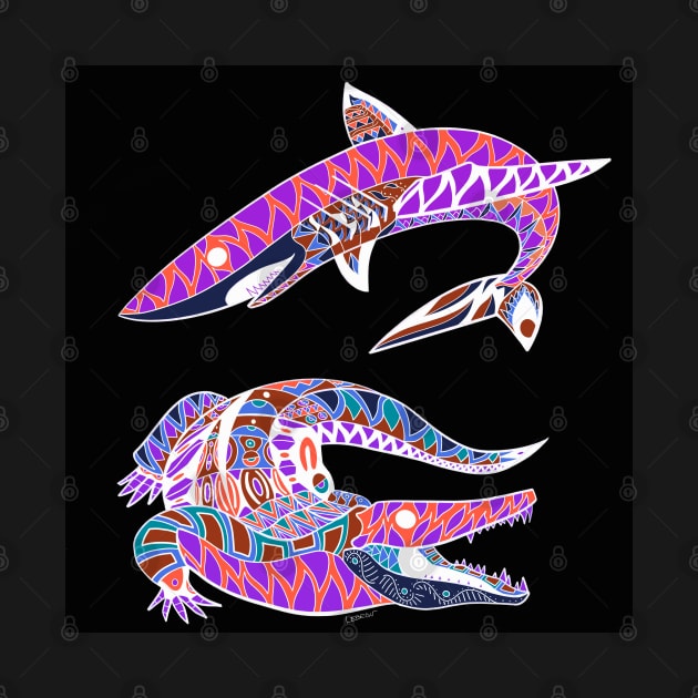 the shark and the gator in crazy pattern by jorge_lebeau