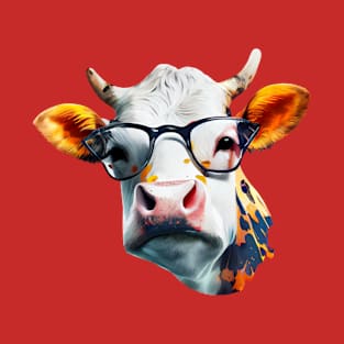 Funky Cow with Glasses, Watercolor Painting T-Shirt