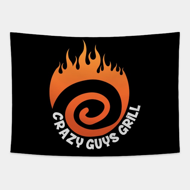 Crazy Guys Grill Flame White Tapestry by radbadchad