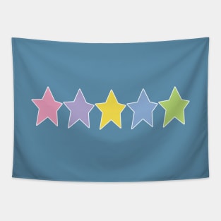 Five Multi Color Stars White Line Minimal Graphic Art Tapestry