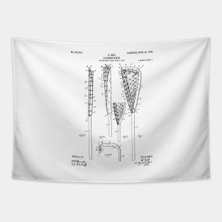 Lacrosse Stick Patent - Lacrosse Player Art - Black And White Tapestry