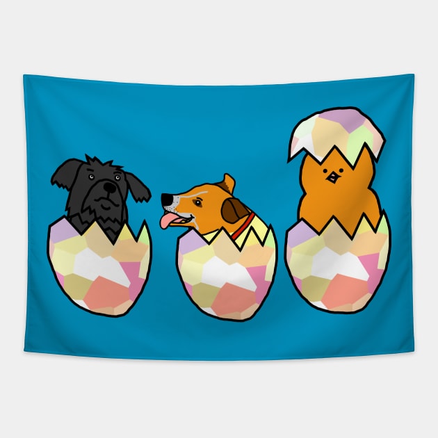 Funny Easter Egg Surprise Puppies and Chicken Tapestry by ellenhenryart