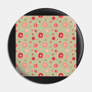 Red flowers on sage green pattern Pin