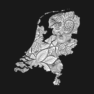 Mandala art map of Netherlands with text in white T-Shirt