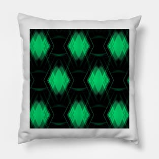 overlapping green diamond shape repeating on black background Pillow