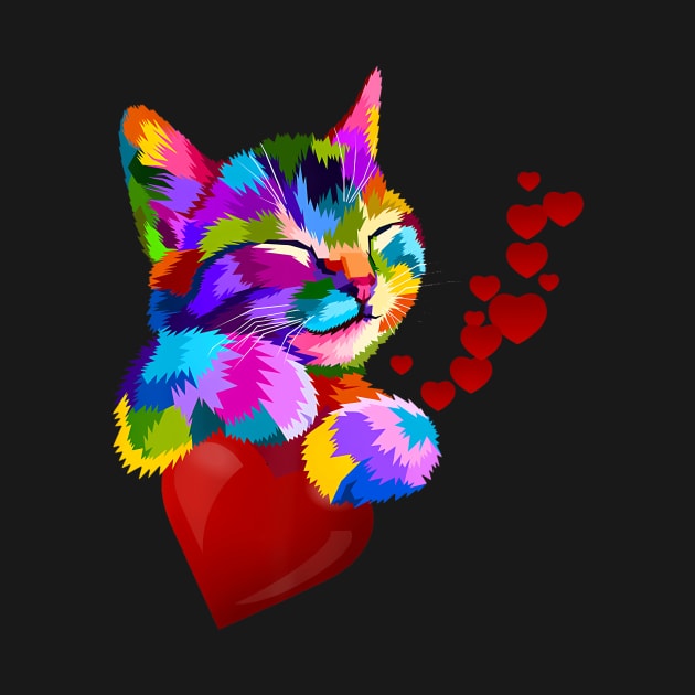 Cute Cat Colorful Funny Valentines Day Hearts Girls Kids by deptrai0023