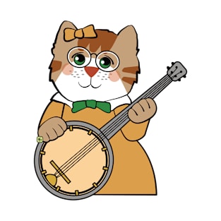 Cat Girl Playing Banjo Music T-Shirt