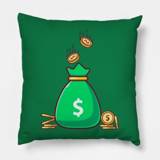 Bag of Dollar Coins with Falling Coins Pillow