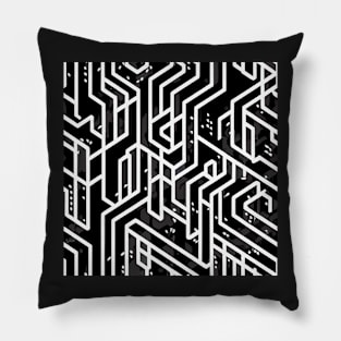 Trippy black and white cyberpunk electronic pattern Pillow