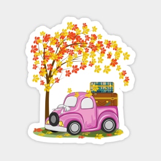 Vintage Car And Autumn Tree Art Magnet