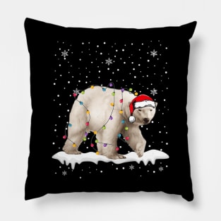 Santa Polar Bear Christmas Lights Animals Lover Pillow