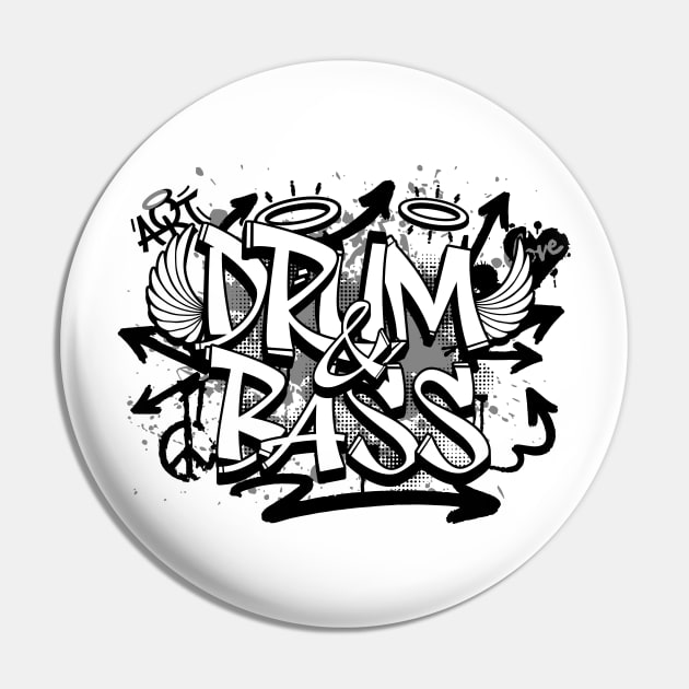 DRUM AND BASS  - Graffiti Steez (Black/Grey) Pin by DISCOTHREADZ 