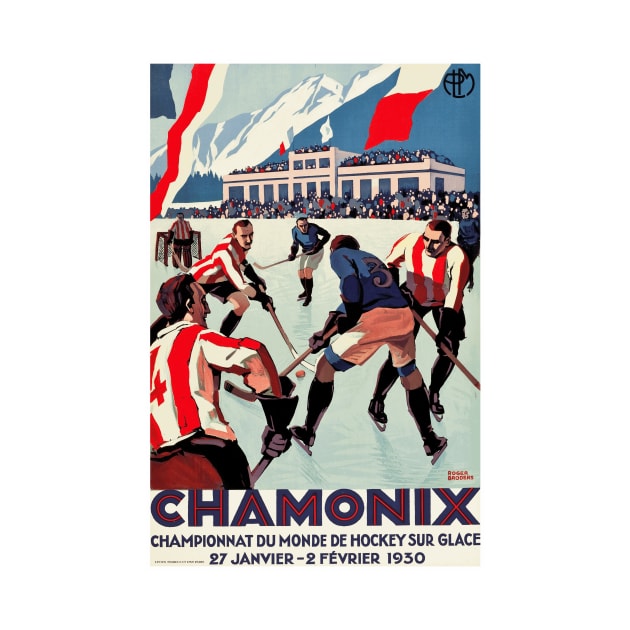 1930 Ice Hockey World Championship, Chamonix, France - Vintage Poster by Naves