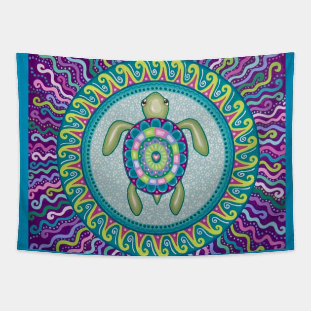 Psychedelic Turtle Mandala Tapestry by SoozieWray