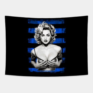 Madonna Pop Art-Halftone Blue Stripes Tapestry