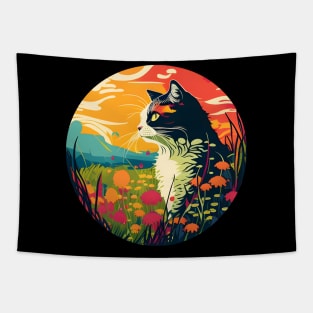 Cat In The Sunset - Filled With Flowers - Love Cats Tapestry