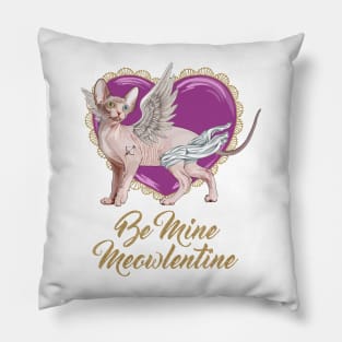 Be Mine Meowlentine, Valentines Day Sphynx Cat Cupid Pillow