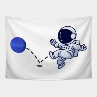 Astronaut plays Neptune Soccer Tapestry