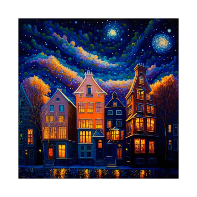 Glowing stars above city; mesmerizing. by Artisticwalls