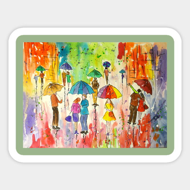 Colourful Umbrella Painting Umbrellas Sticker Teepublic