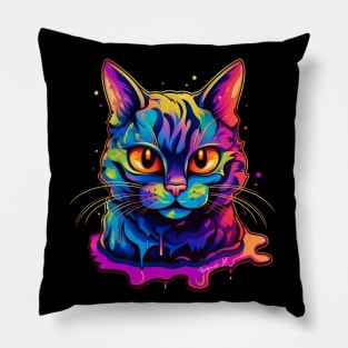 Colorful melting Cat with UV color designe #1 by Farbrausch Art 2023. Pillow