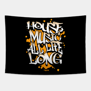 HOUSE MUSIC  - All Life Long Graffiti (Orange) Tapestry