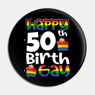 Gay Lesbian Pride Rainbow Flag LGBTQ 50TH Birthday Birthgay Pin