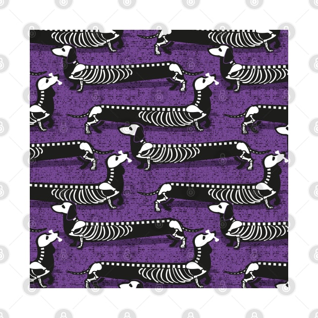 Spooktacular long dachshunds skeleton // pattern // studio purple background and skeleton dogs by SelmaCardoso