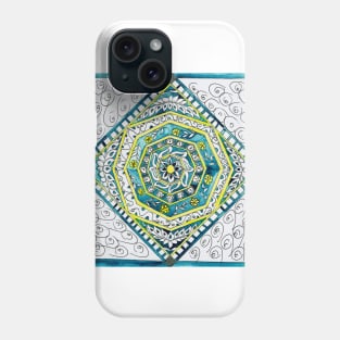 Turquoise Sun Watercolor Mandala Phone Case