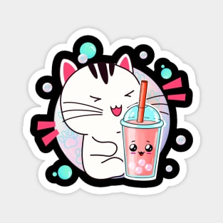 Kawaii Anime Cat Bubble Tea Fan Magnet