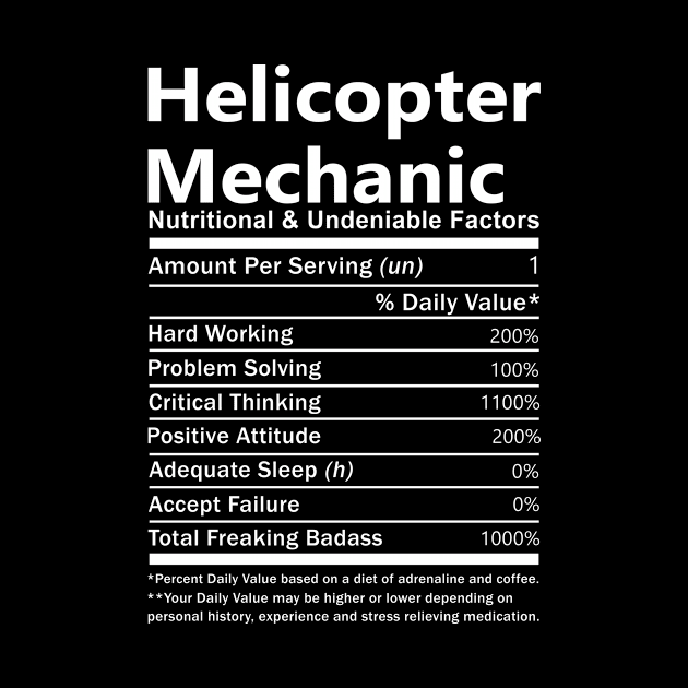 Helicopter Mechanic T Shirt - Nutritional and Undeniable Factors Gift Item Tee by Ryalgi