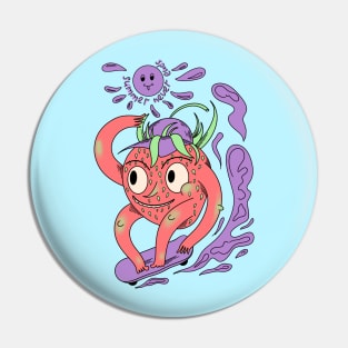 Funny strawberry on a skateboard Pin