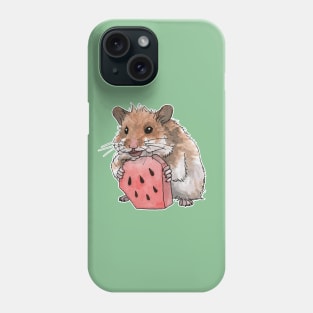 Golden hamster eating a slice of watermelon Phone Case