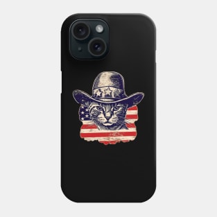 Cat in Hat Retro American USA Flag 4th July Pop Art Cat Lover Phone Case