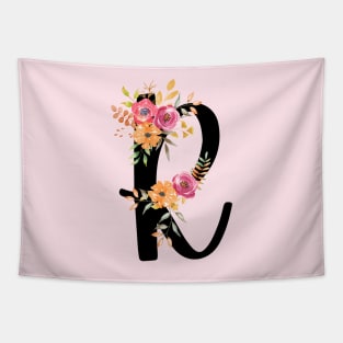 Letter R With Watercolor Floral Wreath Tapestry