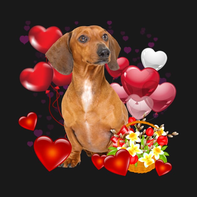 Cute Dachshund Dog With Heart And Flower Valentine by shattorickey.fashion