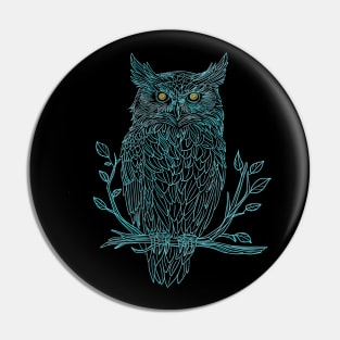 Great Horned Owl drawing in blue Pin