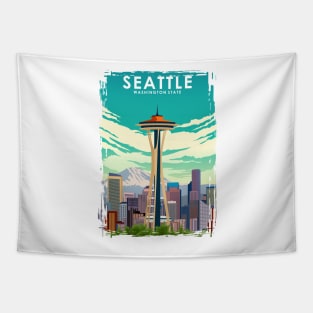 Seattle Washington State Travel Poster Tapestry