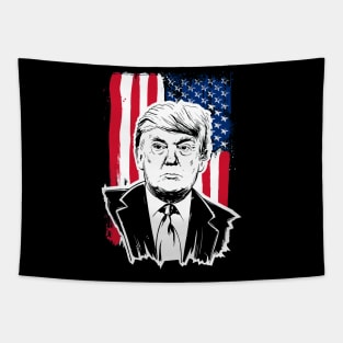 trump mugshot with american flag Tapestry