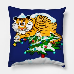 Tiger on Christmas tree / The Year of the tiger 2022 / no text Pillow