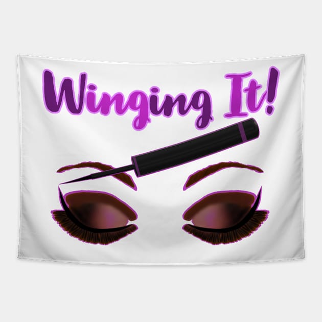 Winging It! Winged Liquid Eyeliner Makeup Pun (White Background) Tapestry by Art By LM Designs 