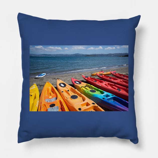 Multi colored kayaks. Pillow by sma1050