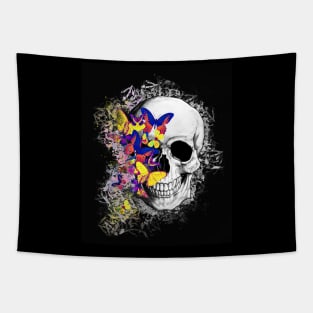 Tribe Skull With Butterflies Tapestry