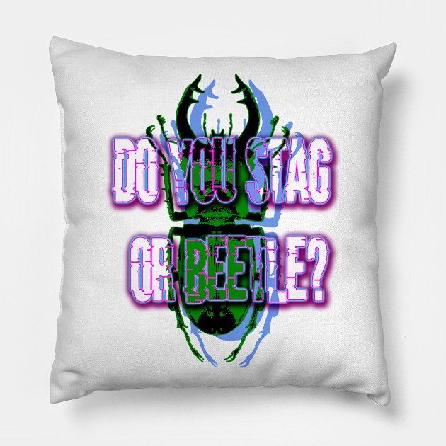 stag beetle popart with text Pillow by denpoolswag