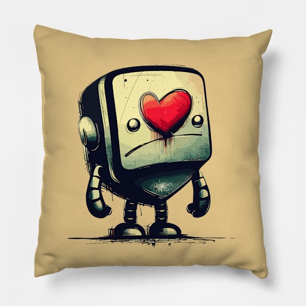 Cute clumsy sad valentine retro robot Pillow by TomFrontierArt